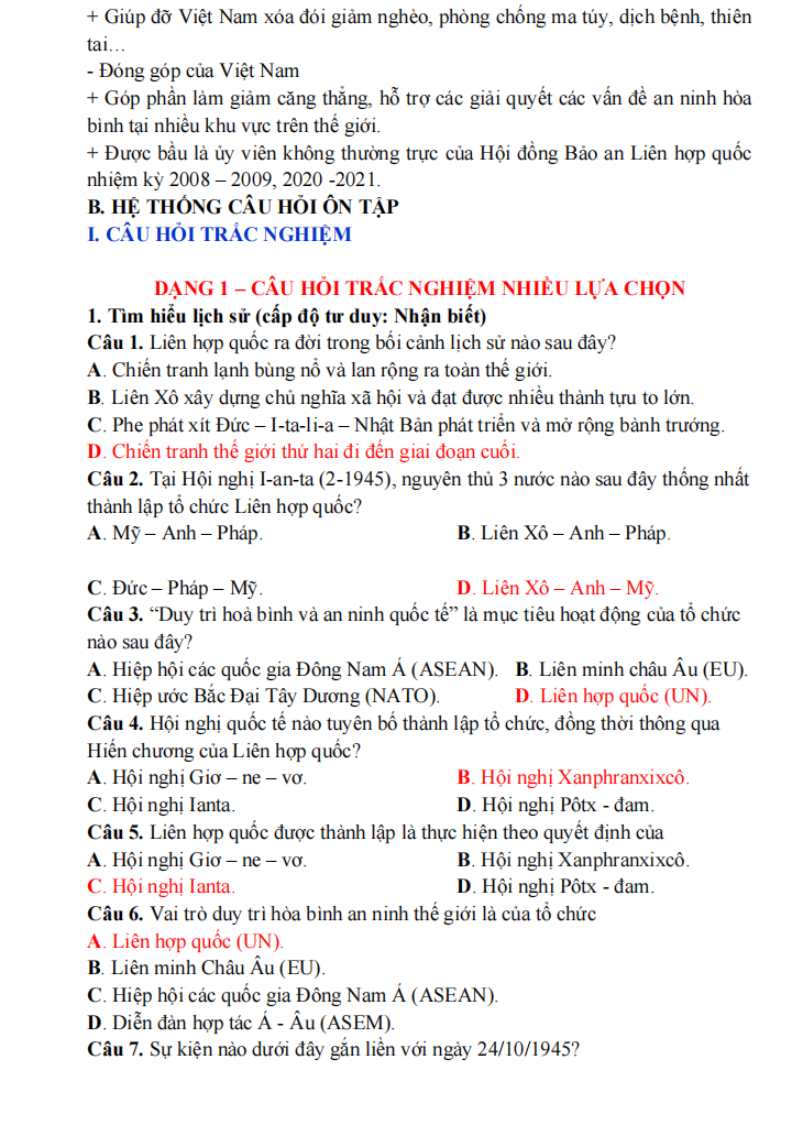  Câu Hỏi Trắc Nghiệm Lịch Sử THPT 2025