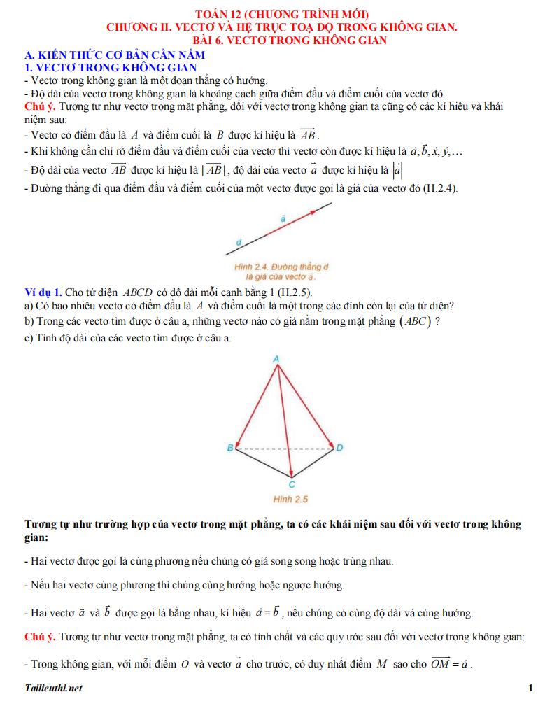  Bài 6: Vectơ trong không gian