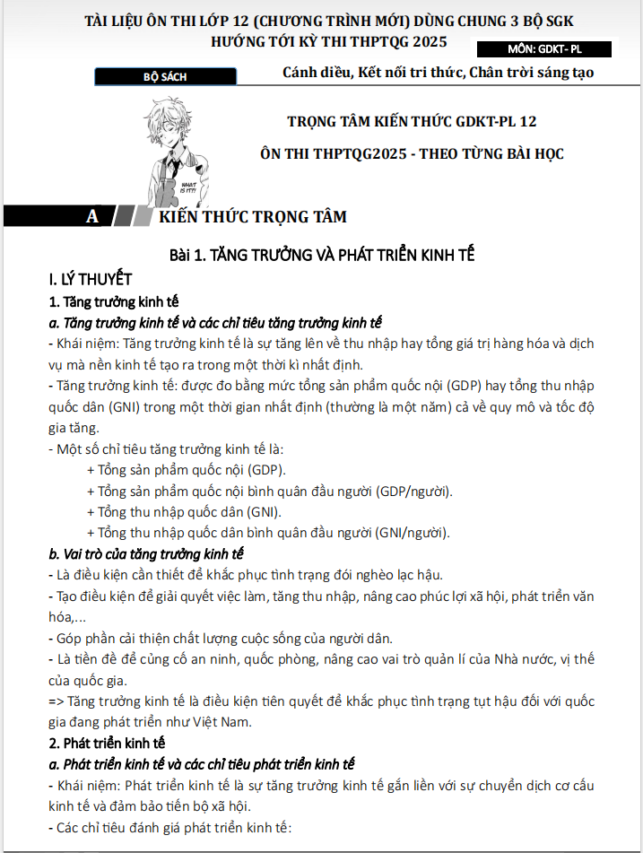 TRỌNG TÂM KIẾN THỨC GDKT-PL 12 