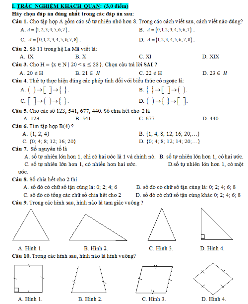 các đền toán lớp 6