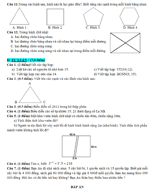 các đền toán lớp 6