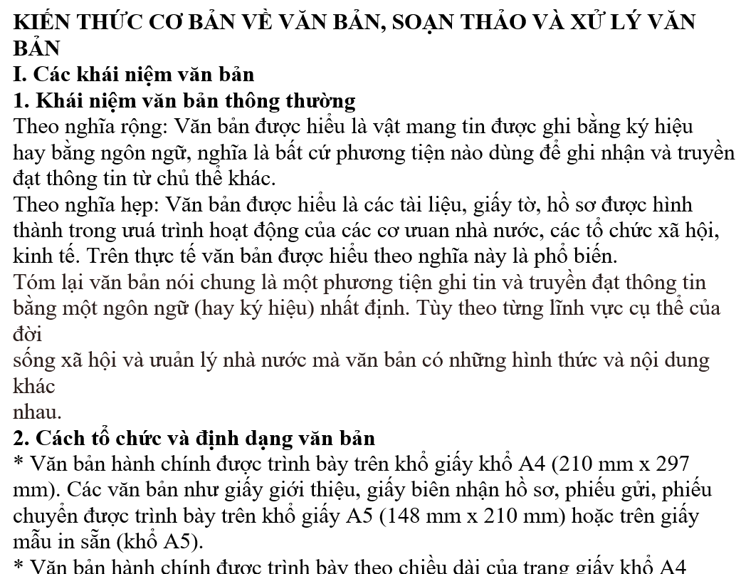 KIẾN THỨC CƠ BẢN VỀ SOẠN THẢO VÀ XỬ LÝ VĂN BẢN