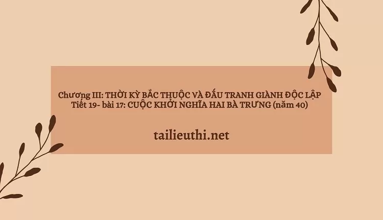 Chương III:  CUỘC KHỞI NGHĨA HAI BÀ TRƯNG (năm 40)