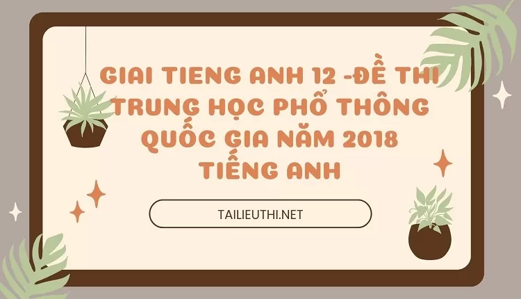 ĐỀ THI TRUNG HỌC PHỔ THÔNG QUỐC GIA NĂM 2018 TIẾNG ANH