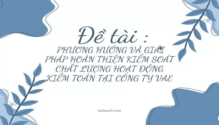 HOÀN THIỆN KIỂM SOÁT CHẤT LƯỢNG HOẠT ĐỘNG KIỂM TOÁN TẠI CÔNG TY VAE...