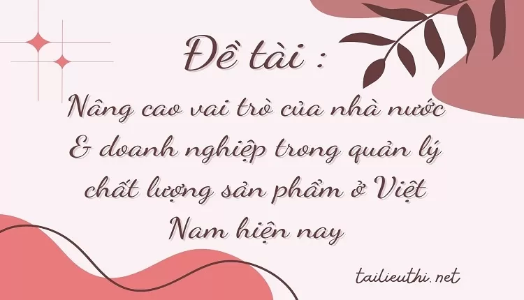 Nâng cao vai trò của nhà nước & doanh nghiệp trong quản lý chất lượng sản phẩm ở Việt Nam..