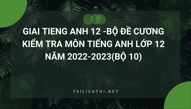 BỘ ĐỀ CƯƠNG KIỂM TRA MÔN TIẾNG ANH LỚP 12 NĂM 2022-2023(BỘ 10)