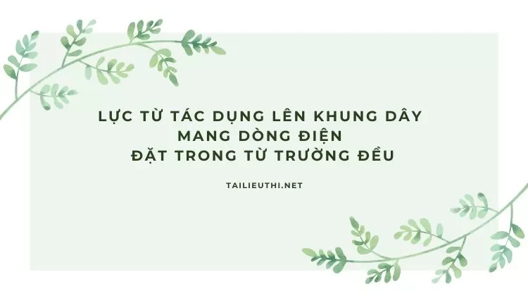 LỰC TỪ TÁC DỤNG LÊN KHUNG DÂY MANG DÒNG ĐIỆN  ĐẶT TRONG TỪ TRƯỜNG ĐỀU