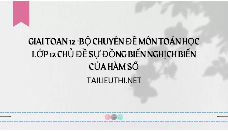 BỘ CHUYÊN ĐỀ MÔN TOÁN HỌC LỚP 12 CHỦ ĐỀ SỰ ĐỒNG BIẾN NGHỊCH BIẾN CỦA HÀM SỐ