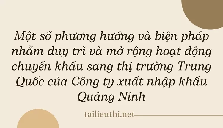 Phương hướng mở rộng hoạt động chuyển khẩu sang thị trường Trung Quốc của Công ty XNK Quảng Ninh