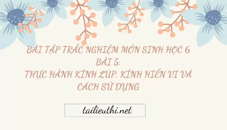 BÀI TẬP TRẮC NGHIỆM MÔN SINH HỌC 6 BÀI 5: THỰC HÀNH KÍNH LÚP, KÍNH HIỂN VI VÀ CÁCH SỬ DỤNG