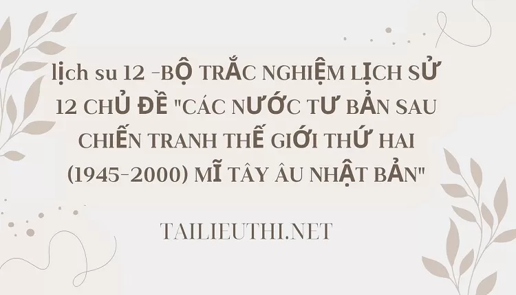 BỘ TRẮC NGHIỆM CHỦ ĐỀ"CÁC NƯỚC TƯ BẢN SAU CHIẾN TRANH THẾ GIỚI THỨ HAI(1945-2000)MĨ TÂY ÂU NHẬT BẢN"