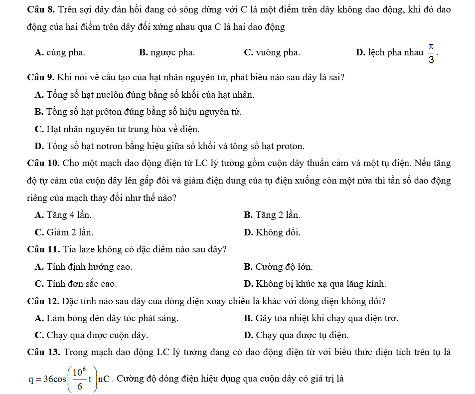 đề thi thử vật lý lớp 12