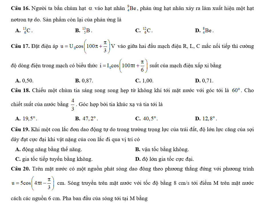 đề thi thử vật lý lớp 12