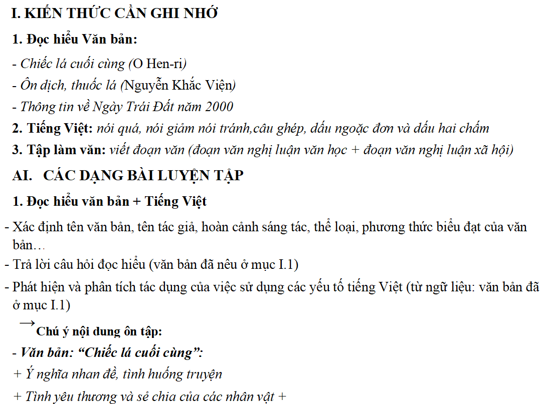 kiến thức cần nhớ